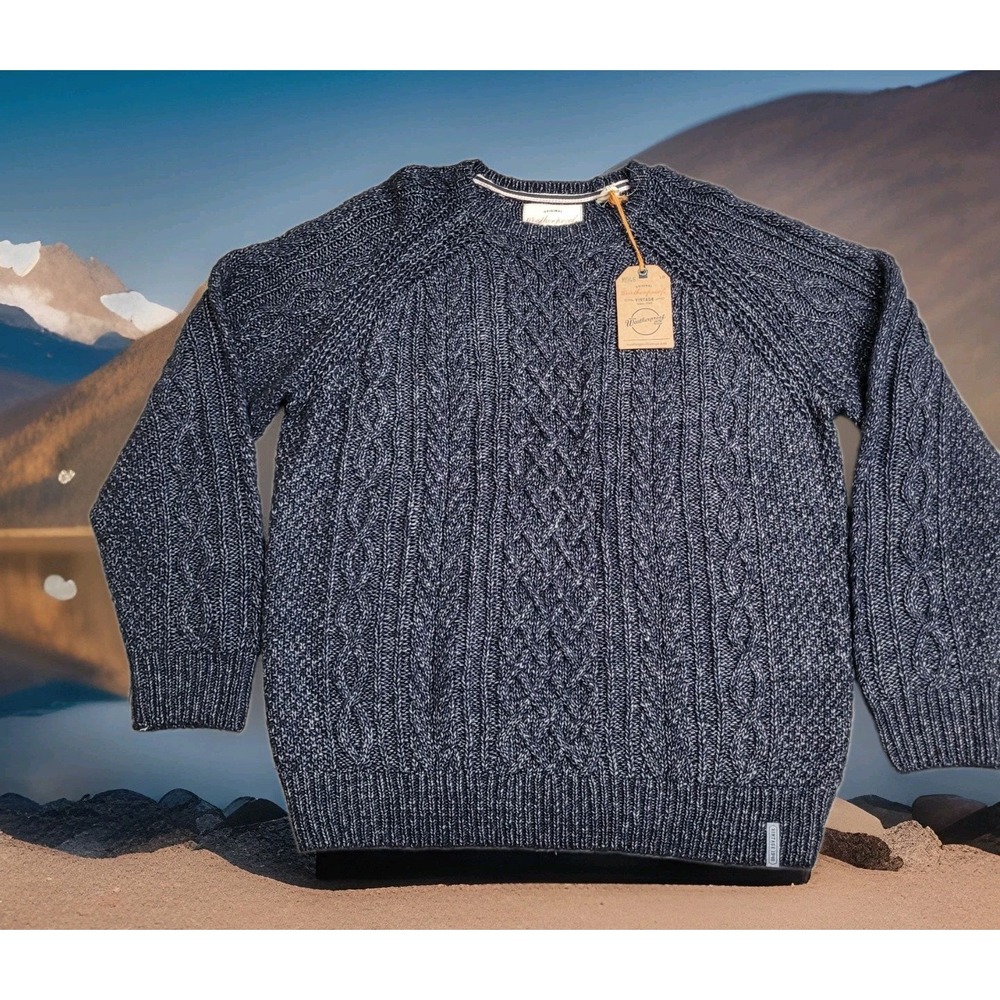 NWT Weatherproof Vintage Cable‑Knit Sweater Men's XL Blue/Gray Wool Alpaca Blend
